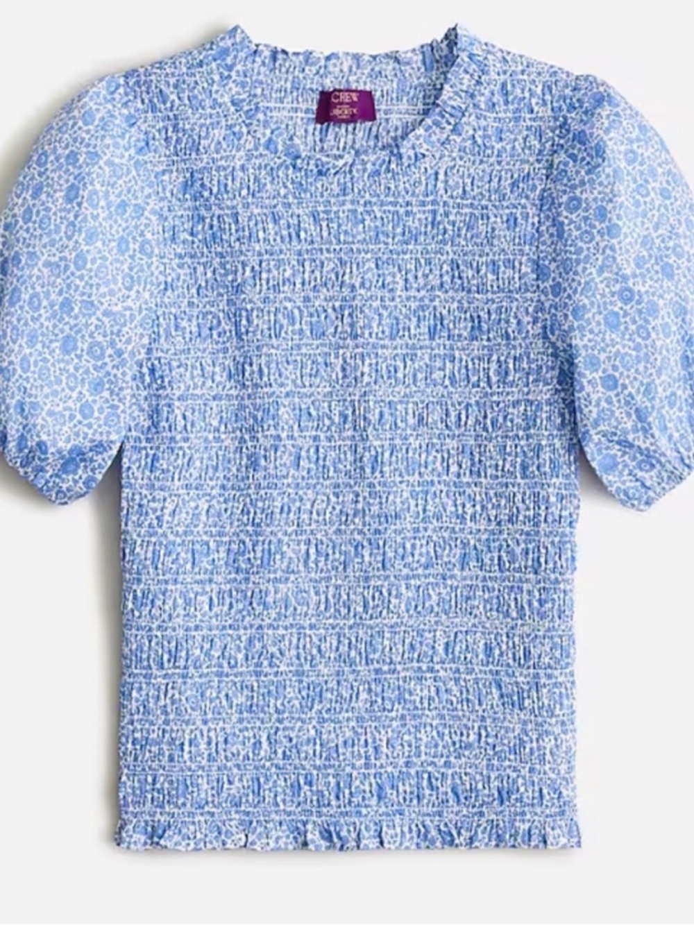 J. Crew Light Blue Floral Smocked Puff Sleeve Top